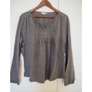 Boden Gray Smocked Cotton Long Sleeve Shirt